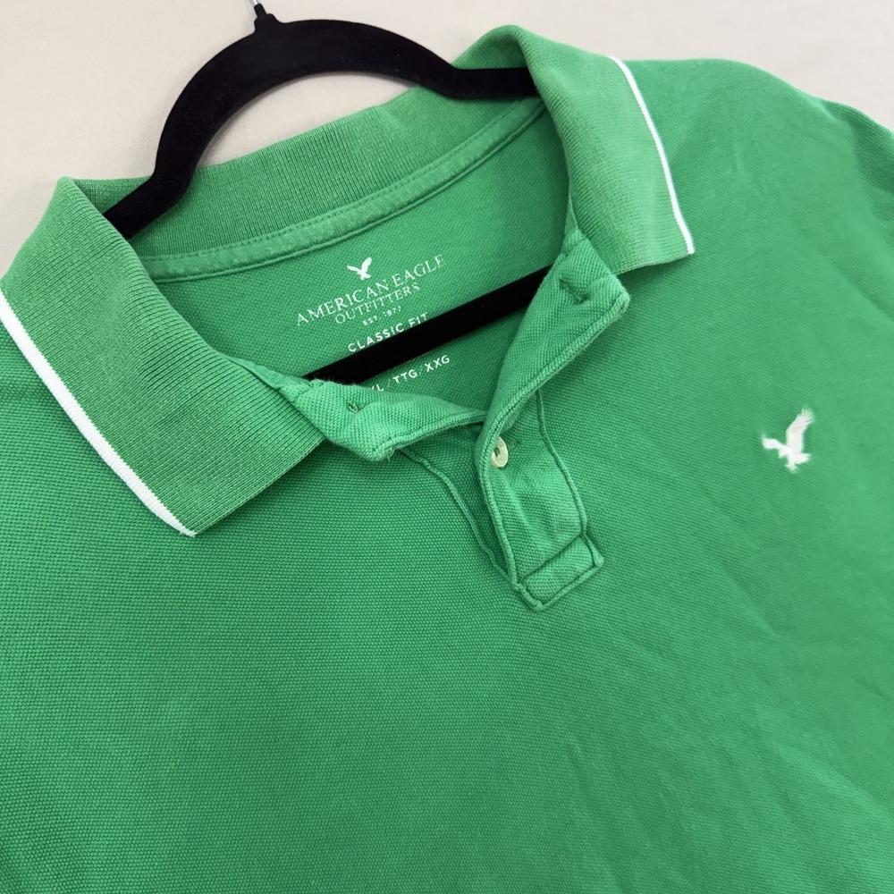 American Eagle Polo Shirt Mens XXL Green Classic Fit Logo Short Sleeve Casual